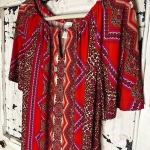 Chico's Red and Pink Geo-Print Mini Dress